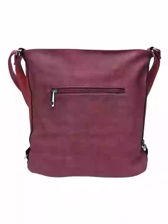 Velká vínová / bordó kabelka a batoh 2v1 s texturou, Tapple, H20805N, zadní strana kabelky a batohu 2v1