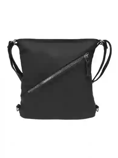 Střední černý kabelko-batoh 2v1 s šikmým zipem, Tapple, H190061, přední strana kabelko-batohu 2v1