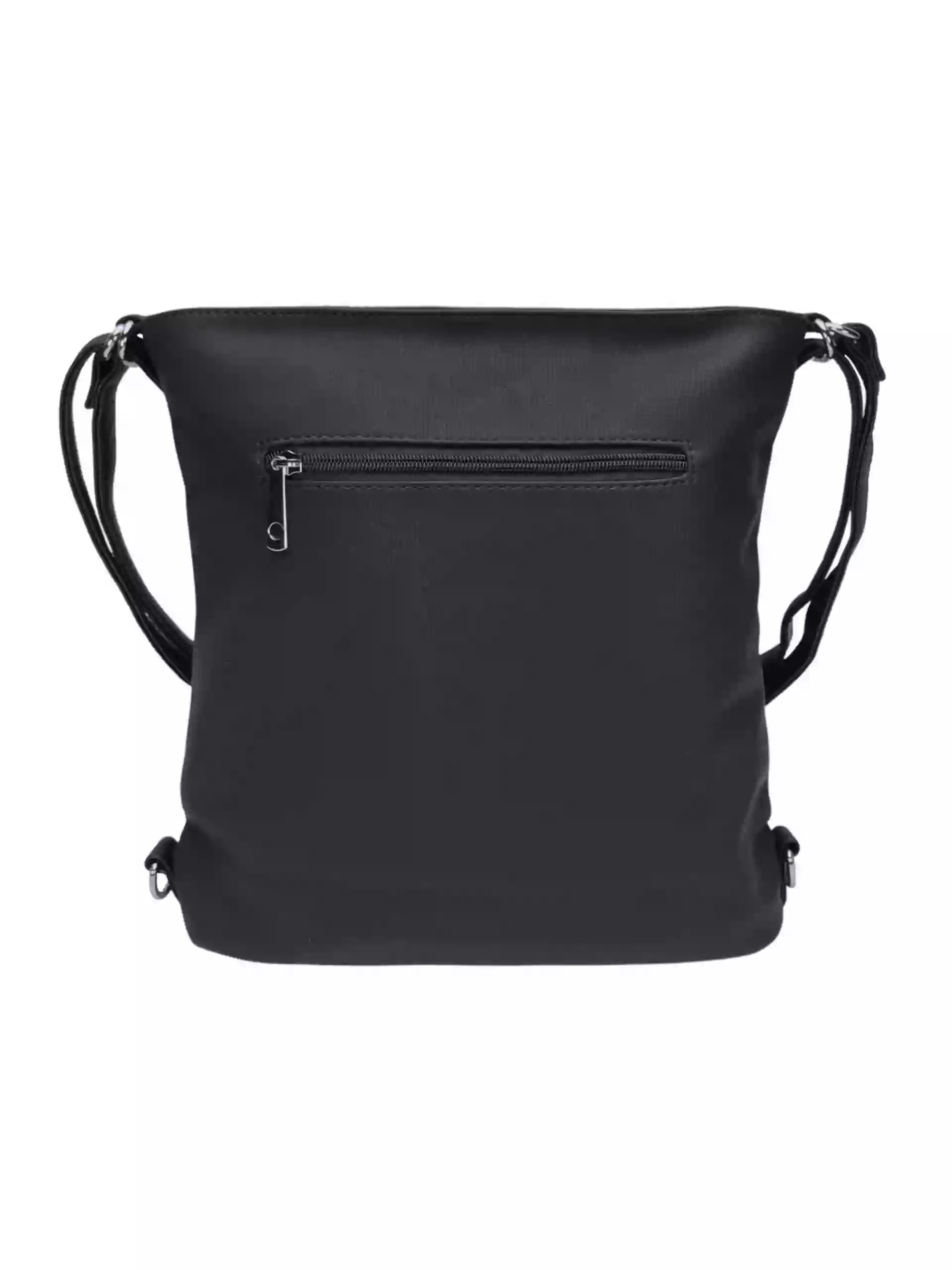 Střední černý kabelko-batoh 2v1 s šikmým zipem, Tapple, H190061, zadní strana kabelko-batohu 2v1