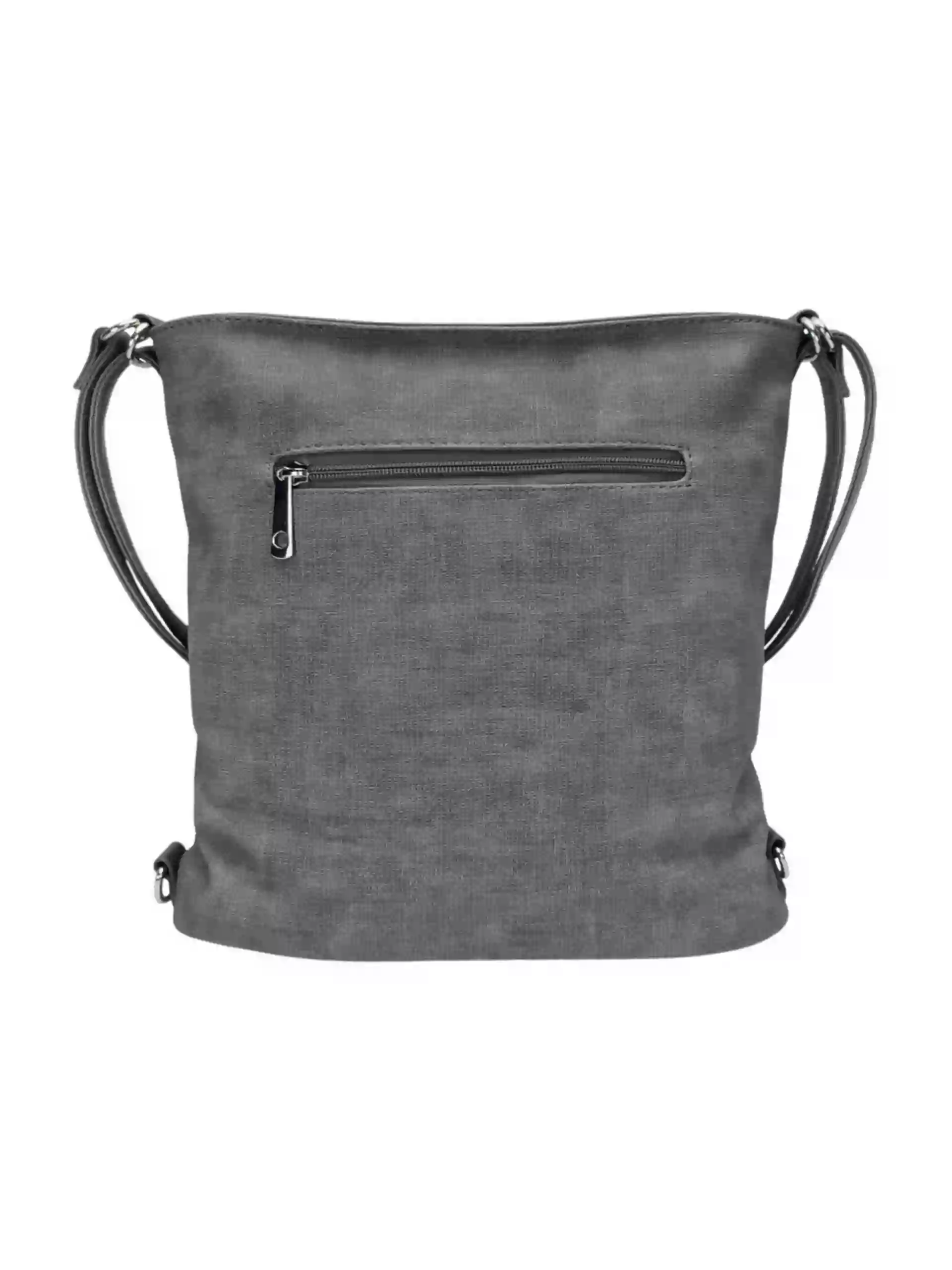Střední středně šedý kabelko-batoh 2v1 s šikmým zipem, Tapple, H190061, zadní strana kabelko-batohu 2v1