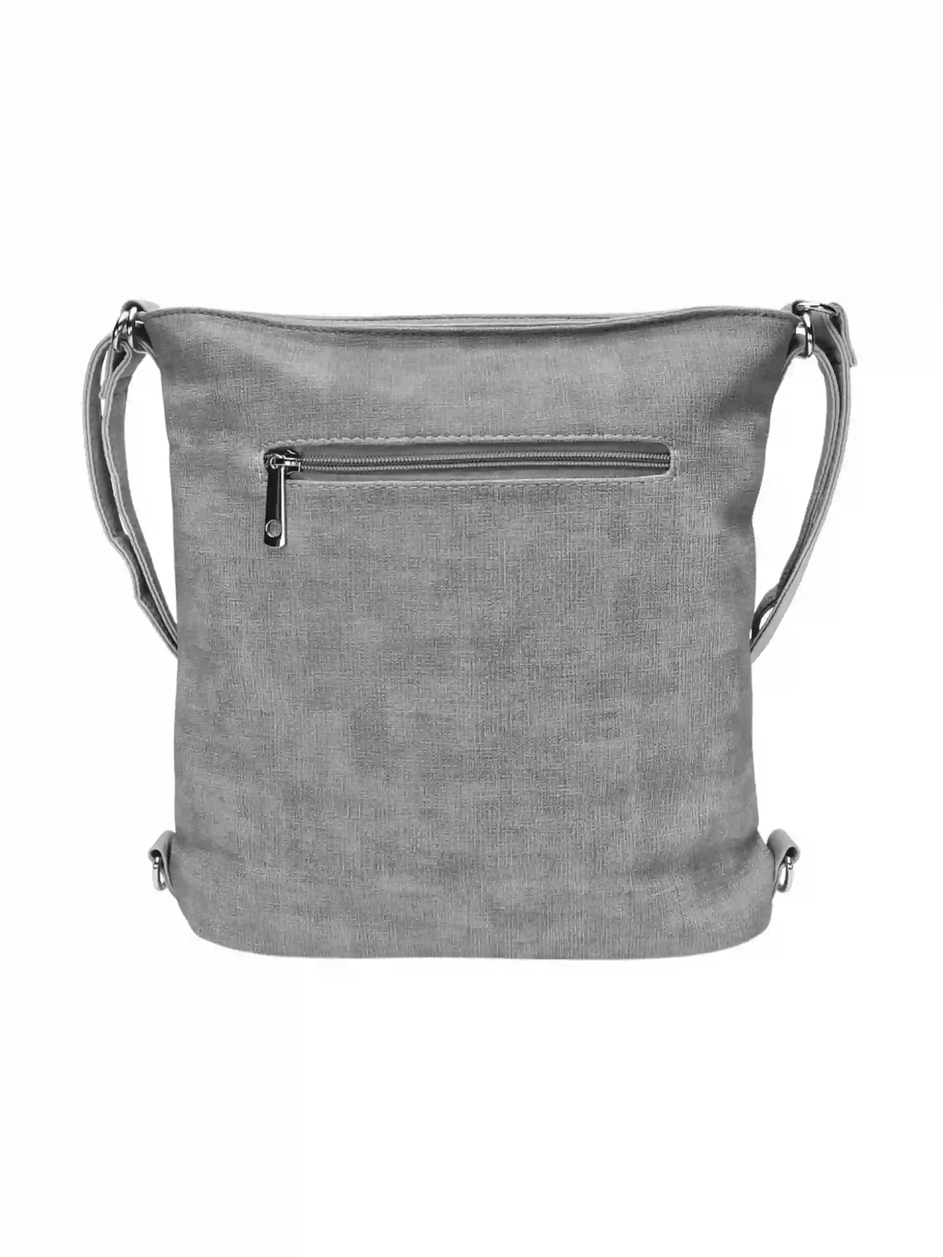 Střední světle šedý kabelko-batoh 2v1 s šikmým zipem, Tapple, H190061, zadní strana kabelko-batohu 2v1