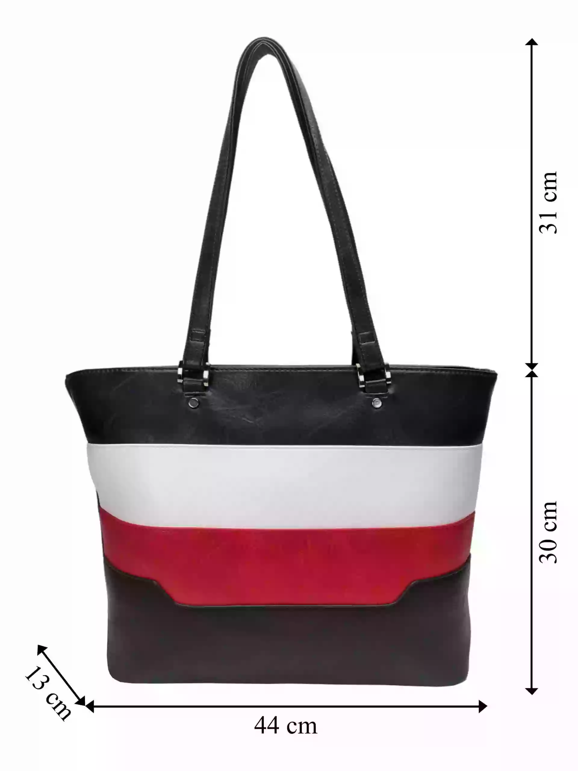 Černo-bílo-červená dámská kabelka přes rameno, Tapple, H19049-1, přední strana dámské kabelky přes rameno s rozměry
