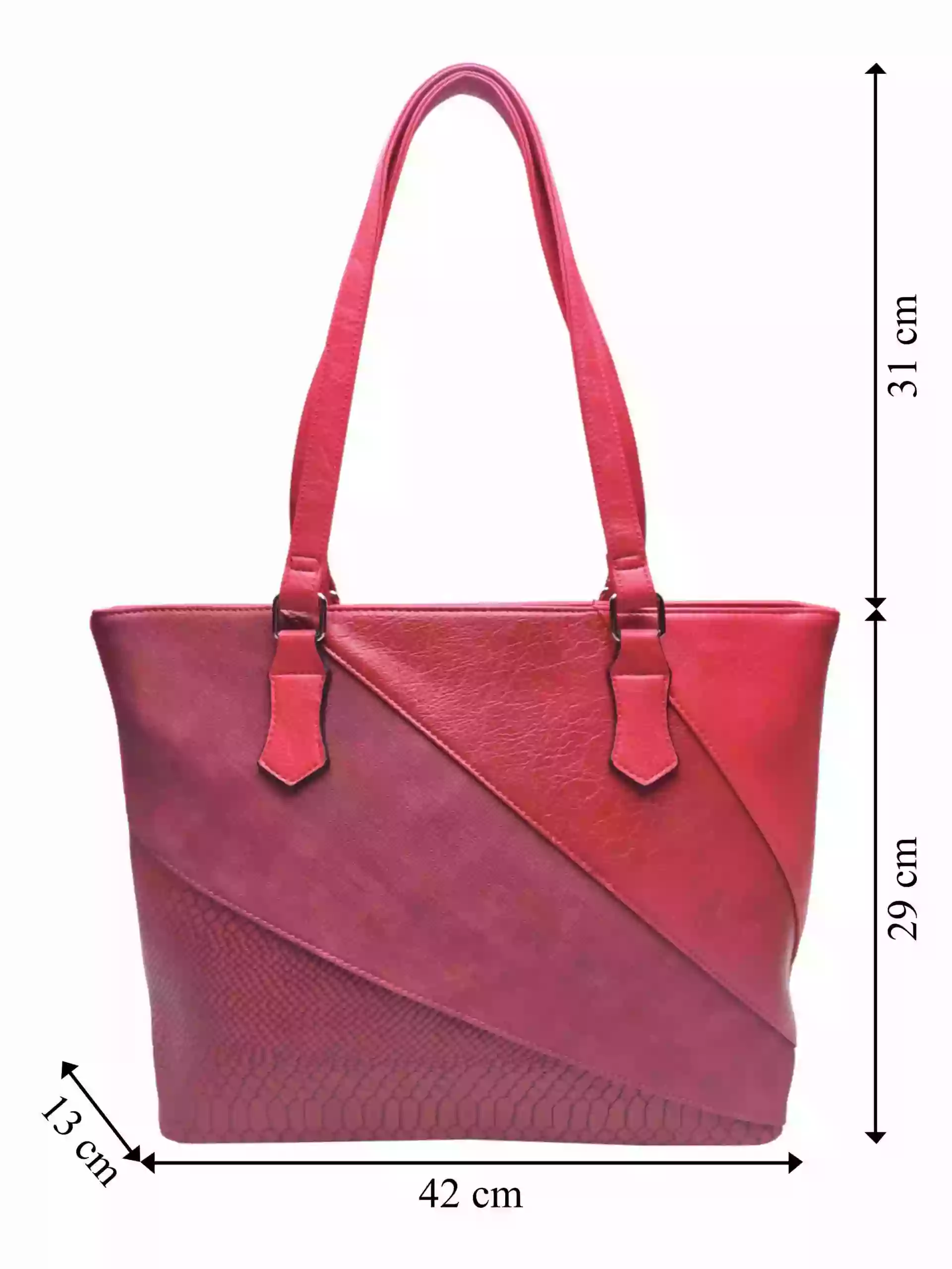 Tmavě červená dámská kabelka přes rameno se vzory, Tapple, H17224, přední strana kabelky přes rameno s rozměry