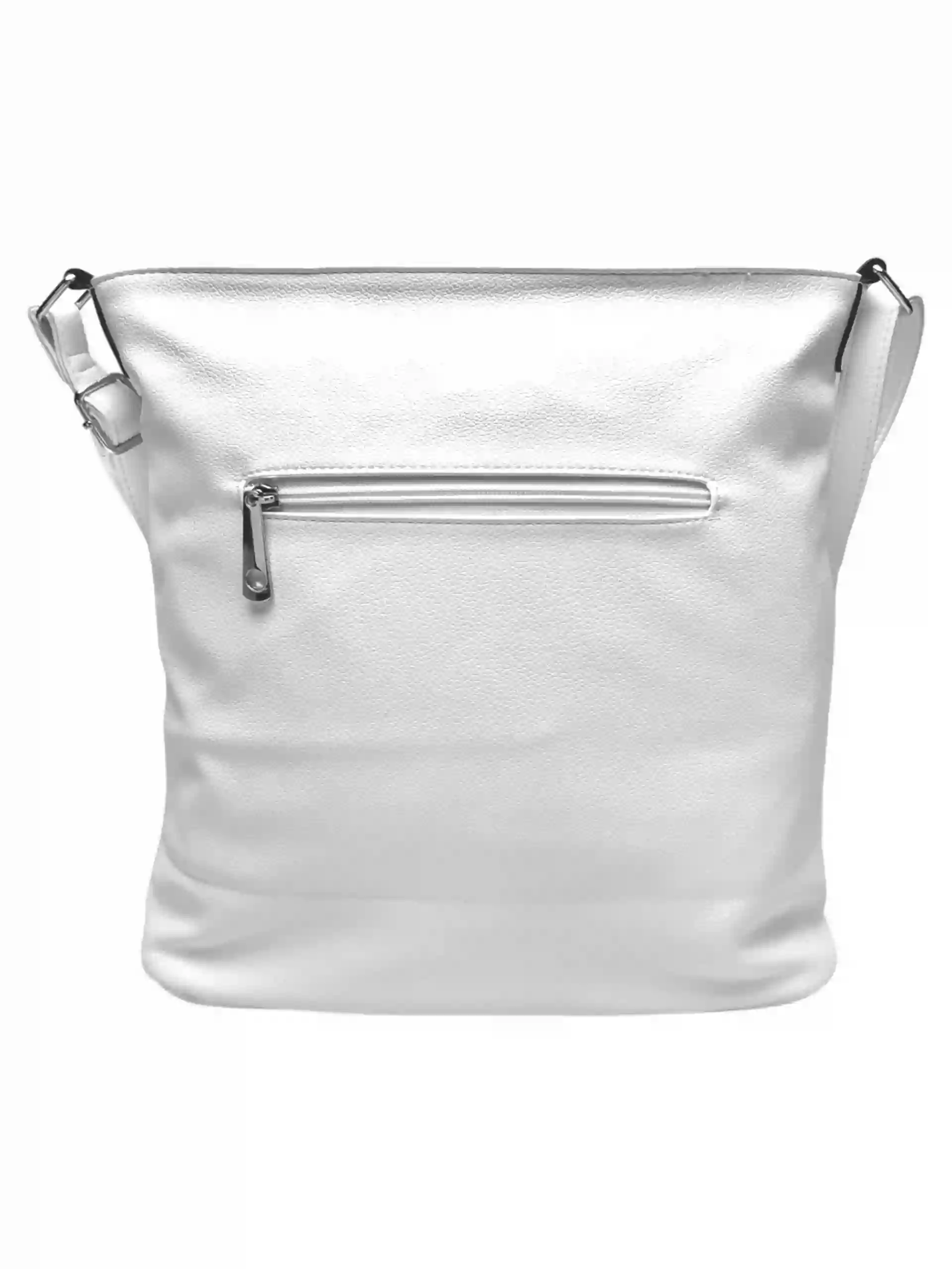 Bílá crossbody kabelka s šikmými kapsami, Tapple, H18007, zadní strana crossbody kabelky