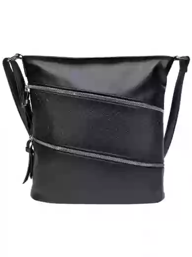 Černá crossbody kabelka s šikmými kapsami, Tapple, H18007, přední strana crossbody kabelky