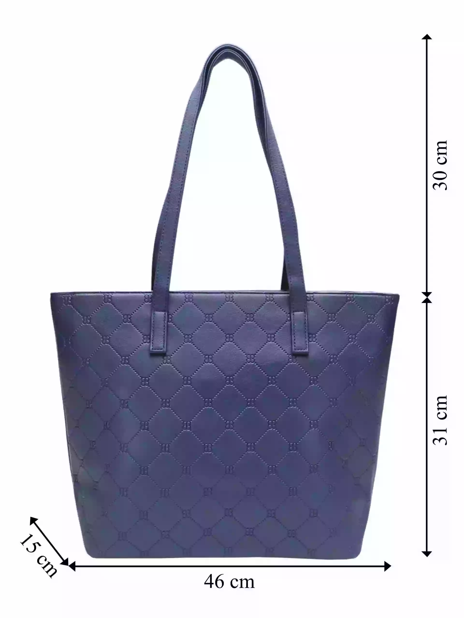 Tmavě modrá kabelka přes rameno s koso vzory, Tapple, H22502, strana kabelky s rozměry
