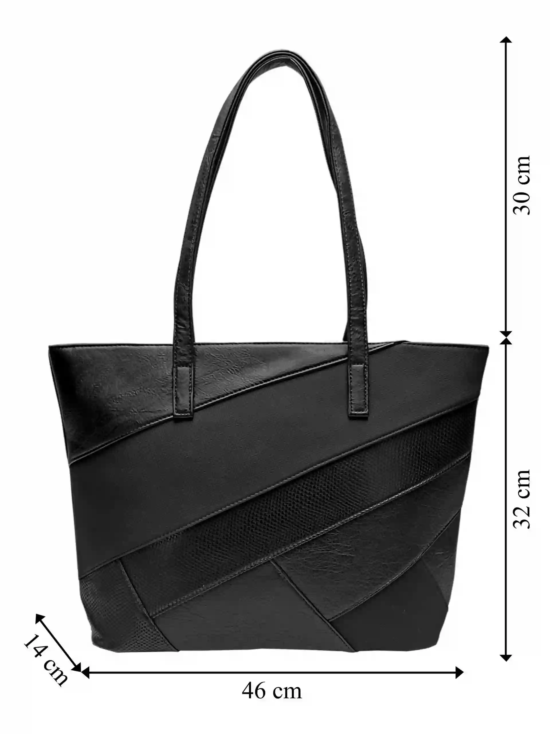 Černá kabelka přes rameno s šikmými vzory, Tapple, H190030, přední strana dámské kabelky přes rameno s rozměry