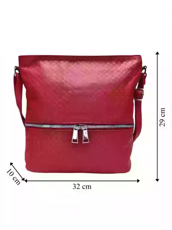 Tmavě červená crossbody kabelka se vzorem, Tapple, H22067, přední strana crossbody kabelky s rozměry