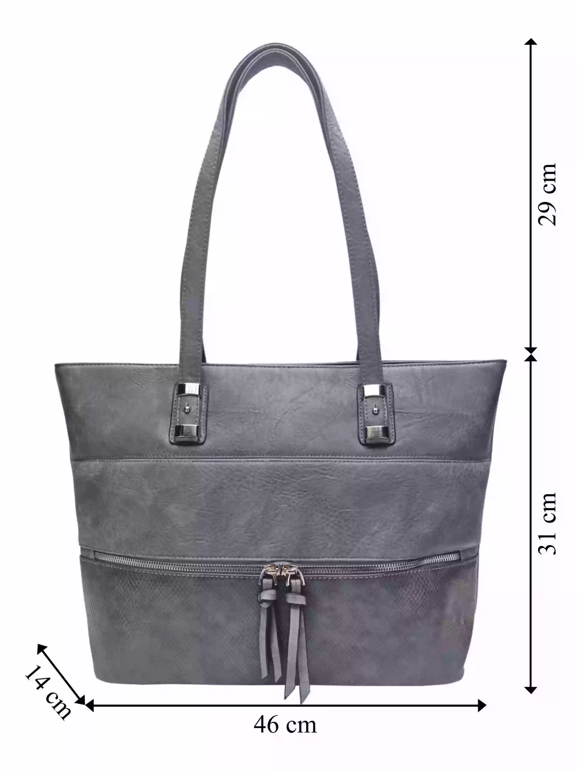 Tmavě šedá kabelka přes rameno s kapsou, Tapple, H22091, přední strana kabelky s rozměry
