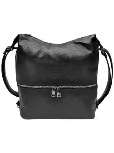 Moderní černý kabelko-batoh z eko kůže, Tapple, H190010, přední strana kabelko-batohu 2v1