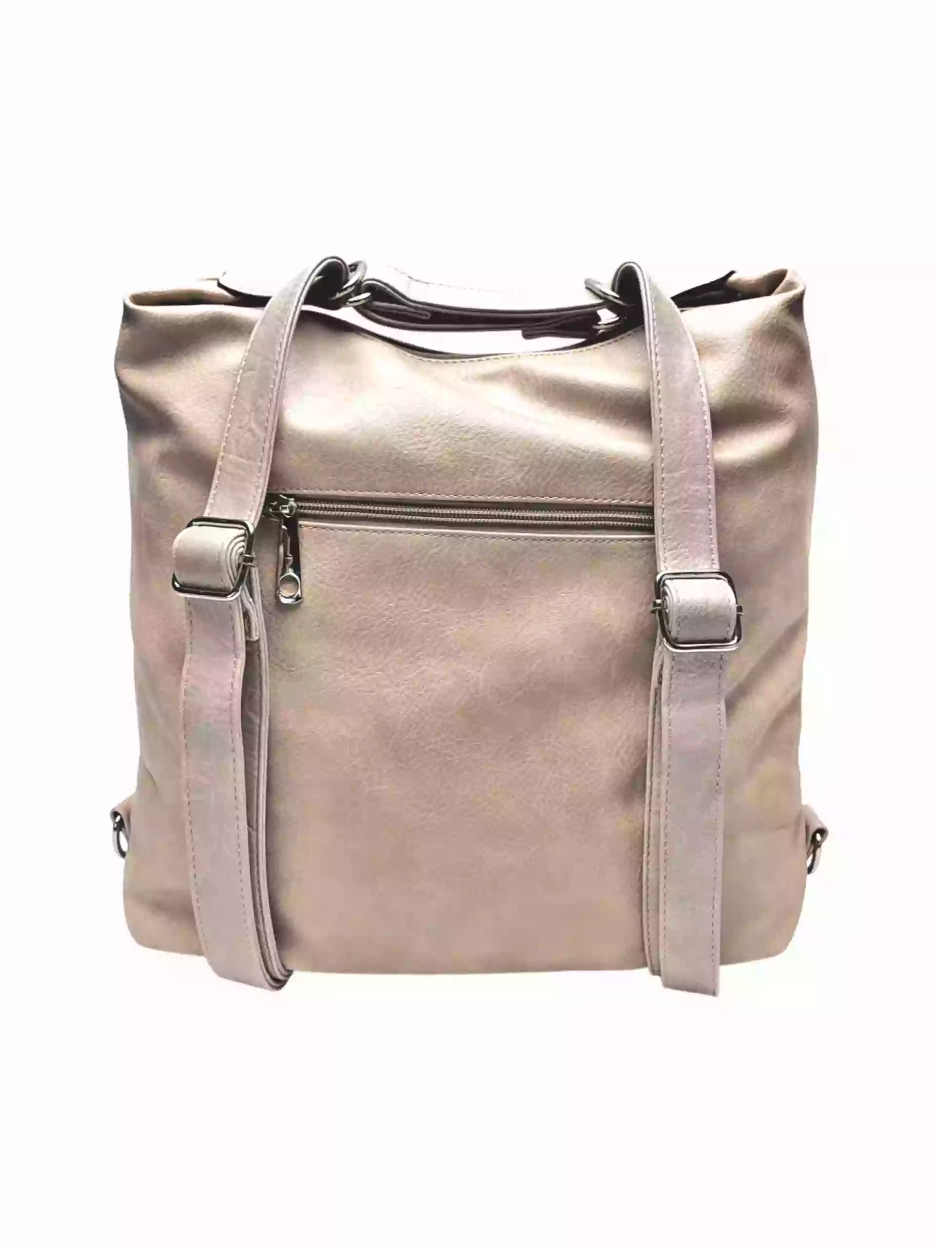 Moderní světle hnědý kabelko-batoh z eko kůže, Tapple, H190010, zadní strana kabelko-batohu 2v1 s popruhy