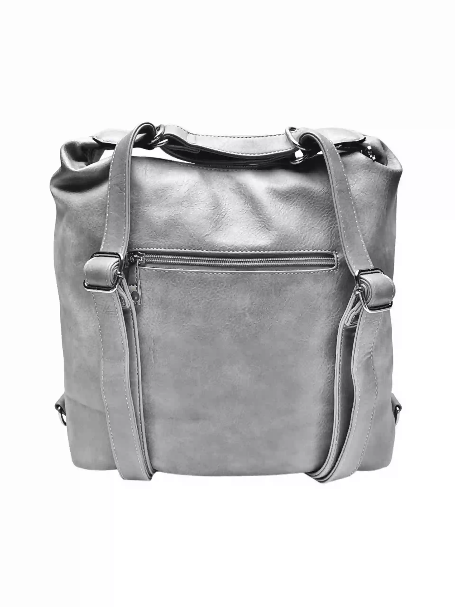 Moderní světle šedý kabelko-batoh z eko kůže, Tapple, H190010, zadní strana kabelko-batohu 2v1 s popruhy