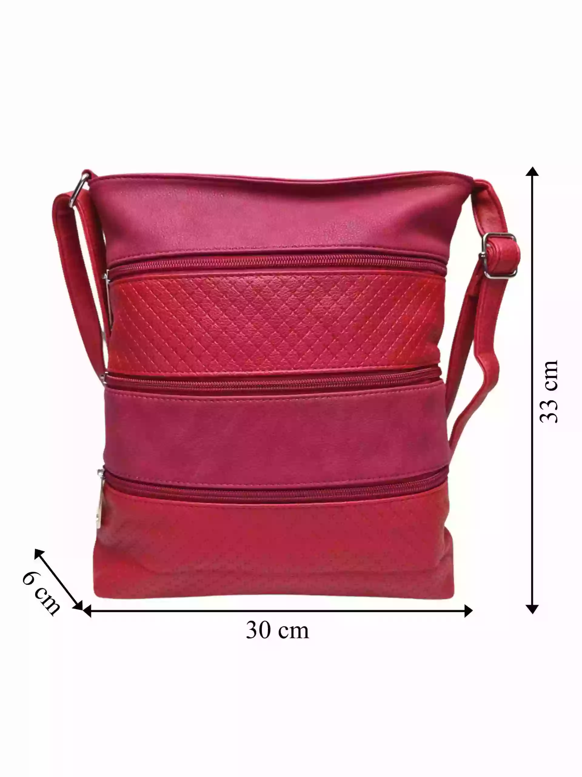 Tmavě červená crossbody kabelka s kapsami, Tapple, H16086, přední strana crossbody kabelky s rozměry