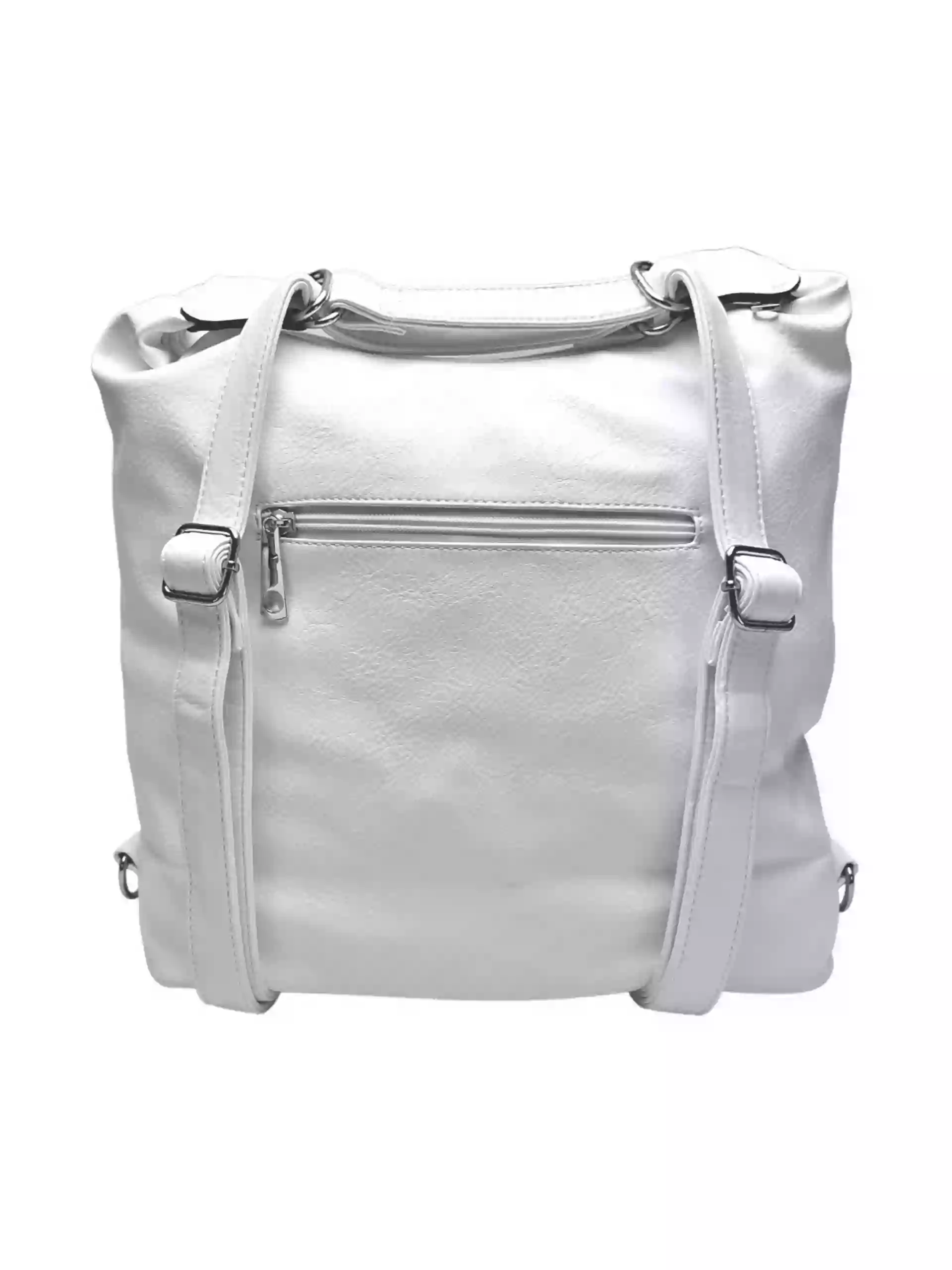 Velký bílý kabelko-batoh z eko kůže, Tapple, H18077, zadní strana kabelko-batohu 2v1 s popruhy