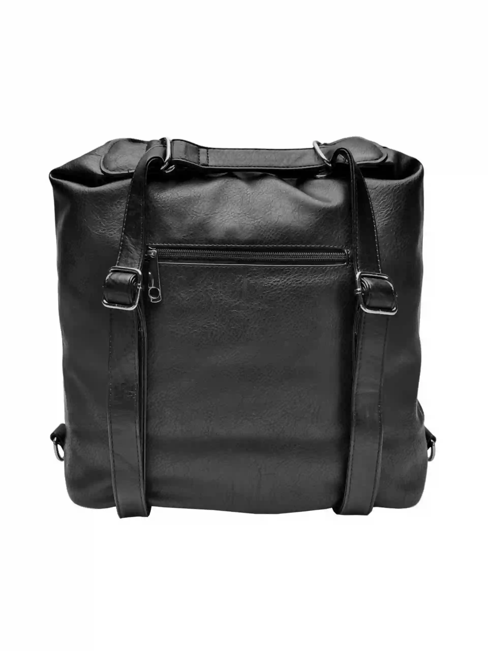 Velký černý kabelko-batoh z eko kůže, Tapple, H18077, zadní strana kabelko-batohu 2v1 s popruhy