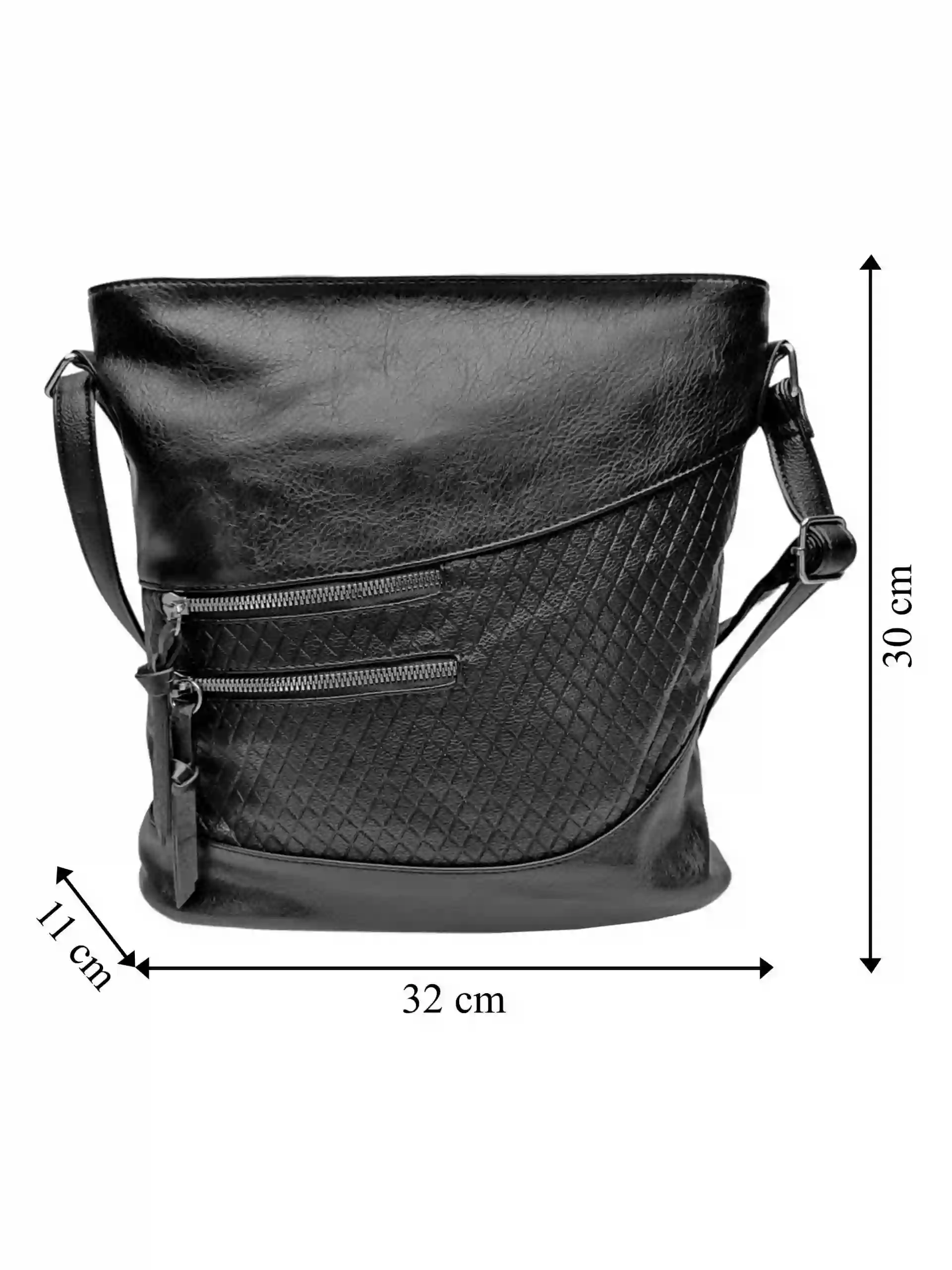 Černá crossbody kabelka s líbivou texturou, Tapple, H17360, přední strana crossbody kabelky s rozměry