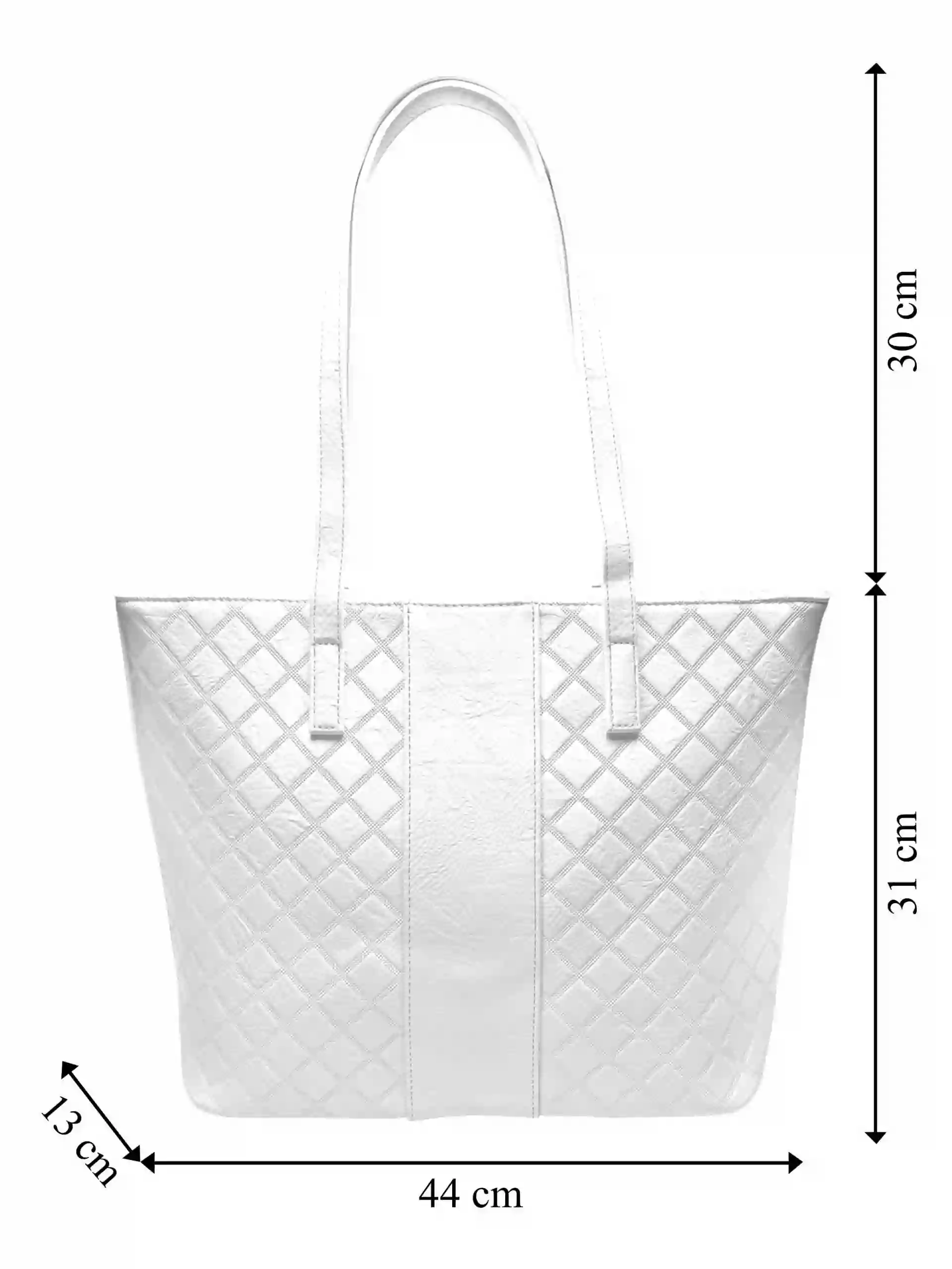 Velká bílá kabelka přes rameno se vzory, Tapple, H22930-1, přední strana kabelky přes rameno s rozměry