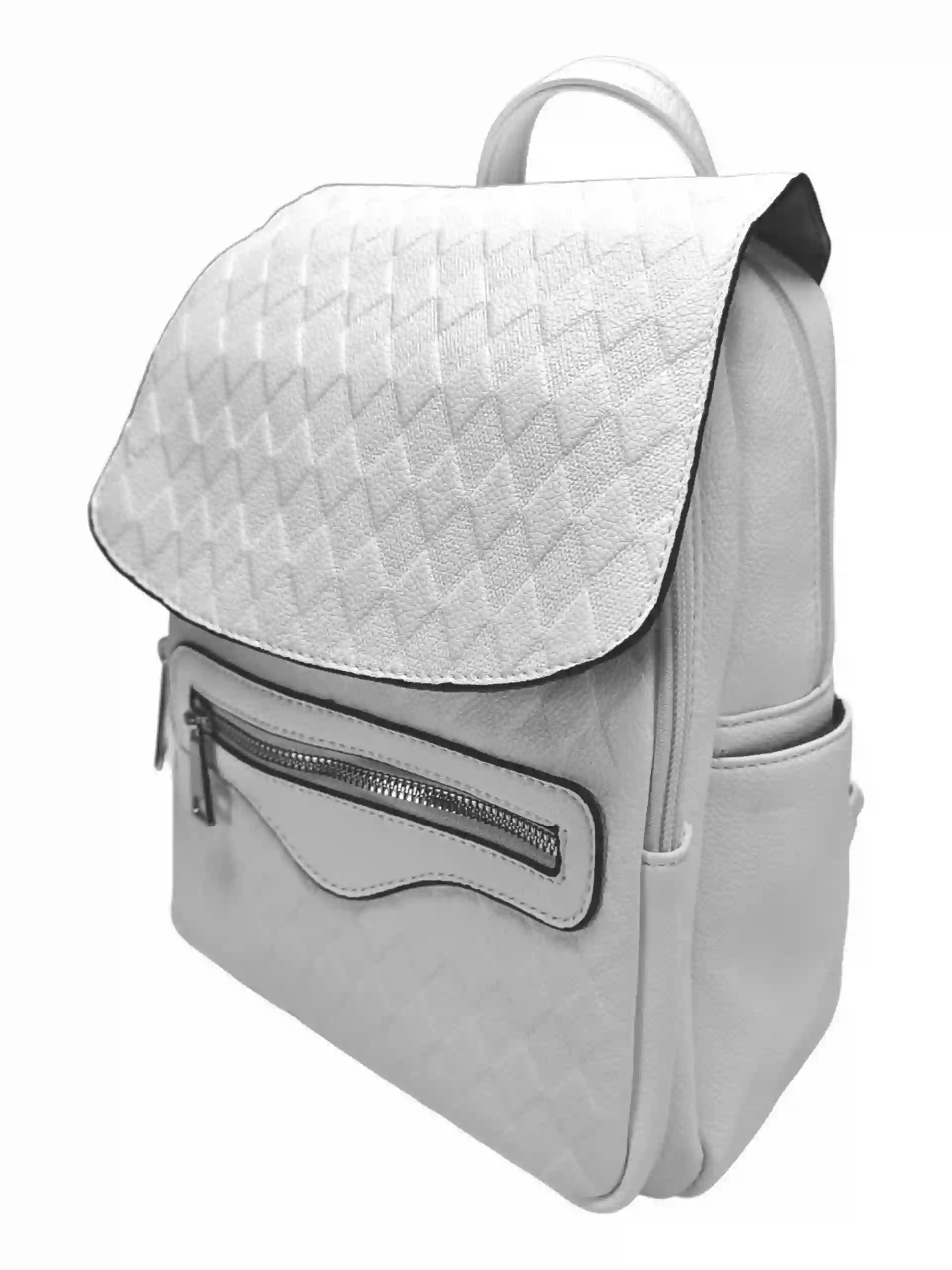 Bílý dámský batoh s kosočtverci, Tapple, H22113-1, boční strana batohu s klopou