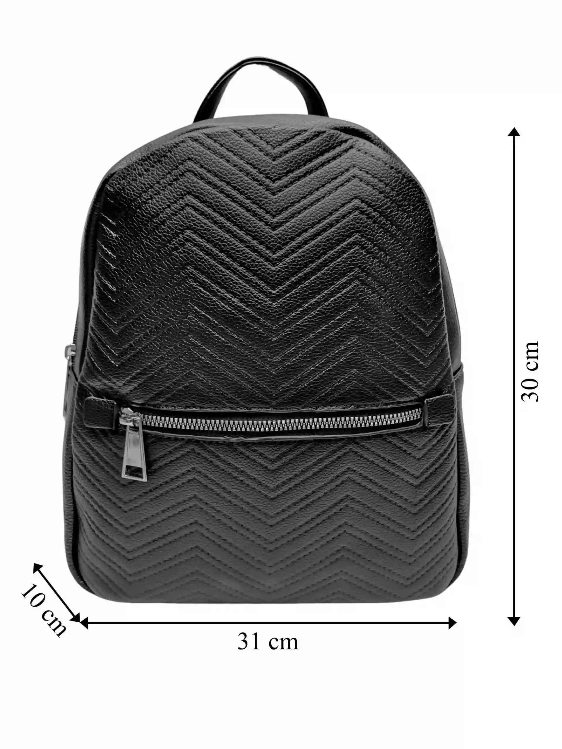 Černý dámský batoh s moderním vzorem, Tapple, H22802-1, přední strana batohu s rozměry