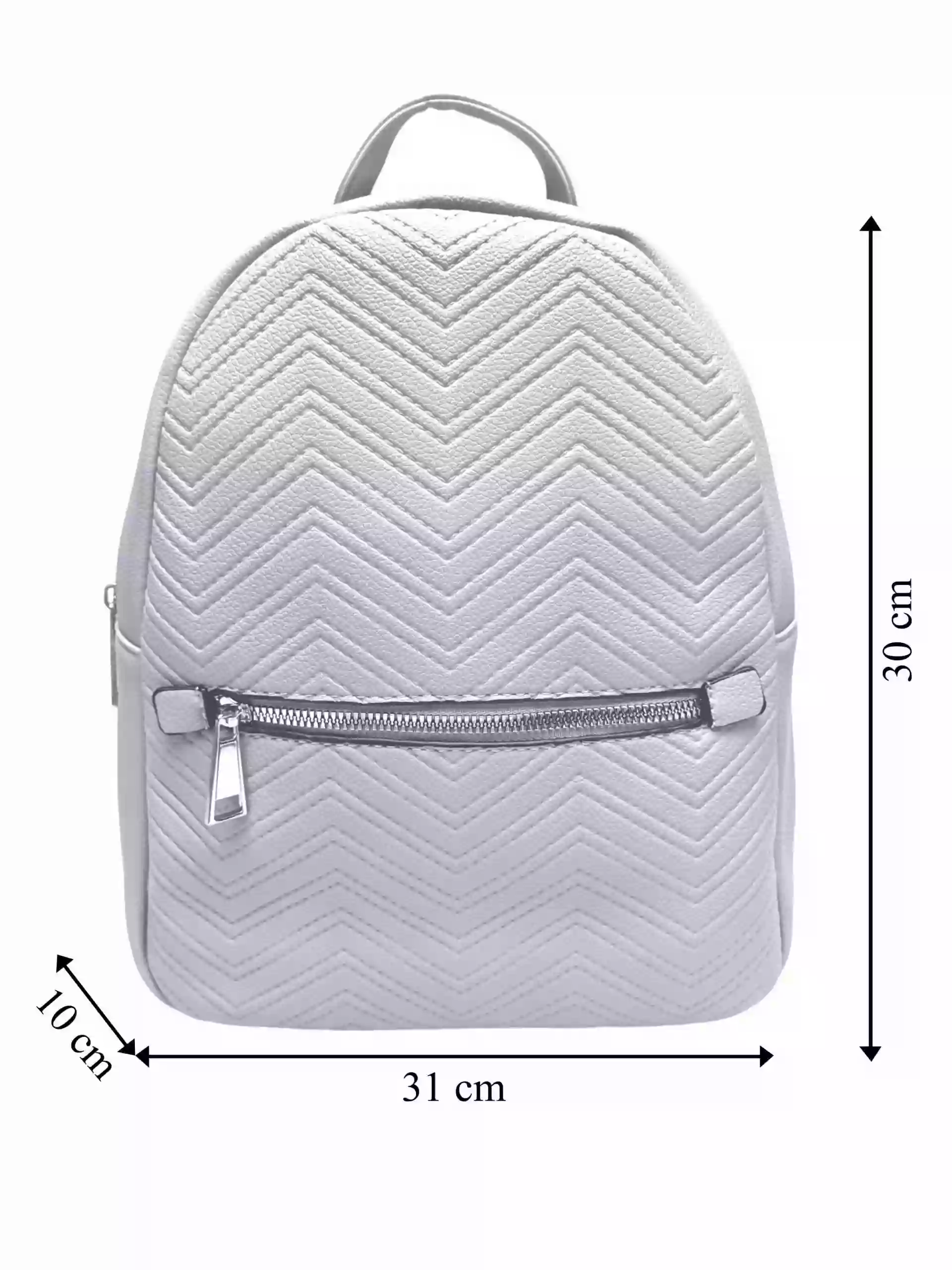 Světle šedý dámský batoh s moderním vzorem, Tapple, H22802-1, přední strana batohu s rozměry