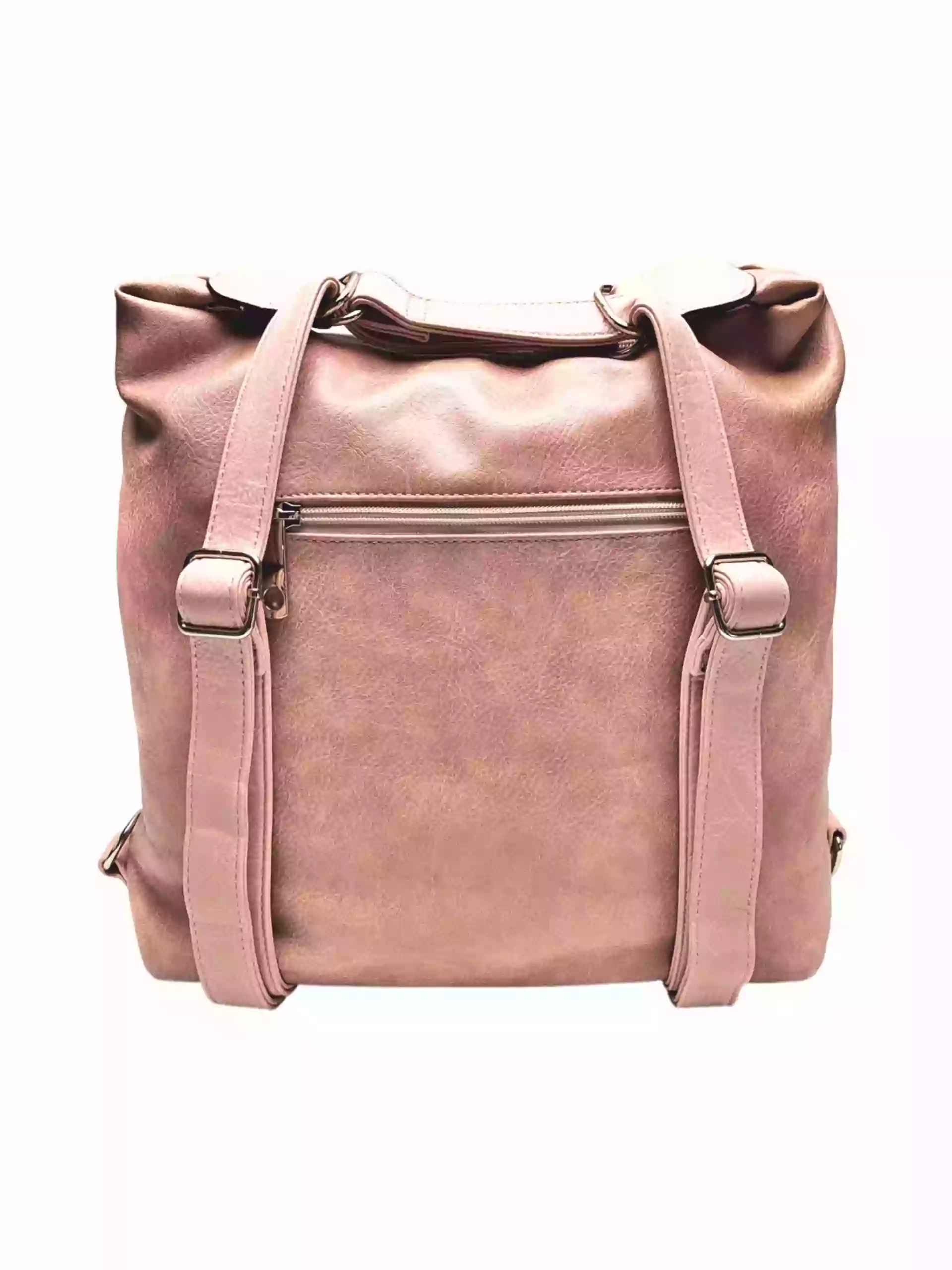 Moderní starorůžový kabelko-batoh z eko kůže, Tapple, H190010, zadní strana kabelko-batohu 2v1 s popruhy