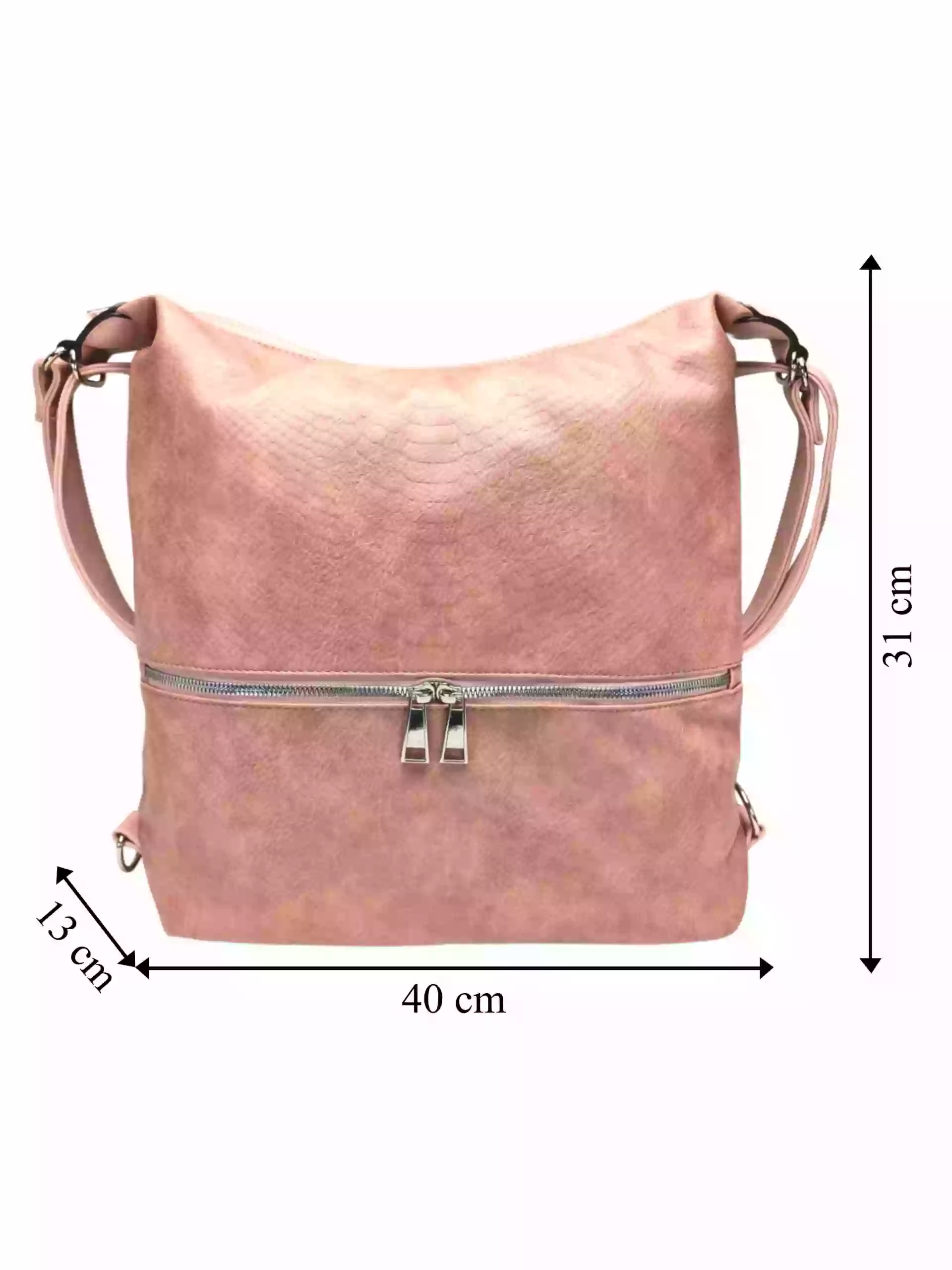 Moderní starorůžový kabelko-batoh z eko kůže, Tapple, H190010, přední strana kabelko-batohu 2v1