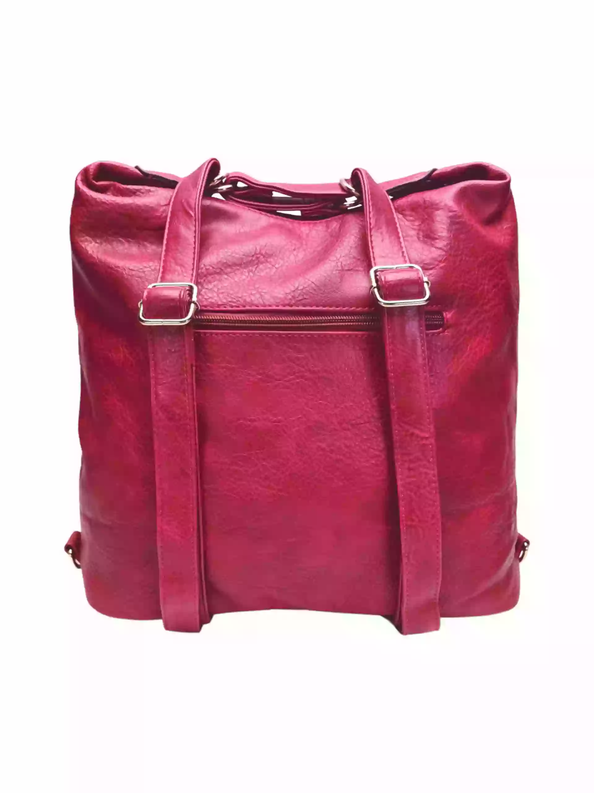 Moderní vínový / bordó kabelko-batoh z eko kůže, Tapple, H190010, zadní strana kabelko-batohu 2v1 s popruhy