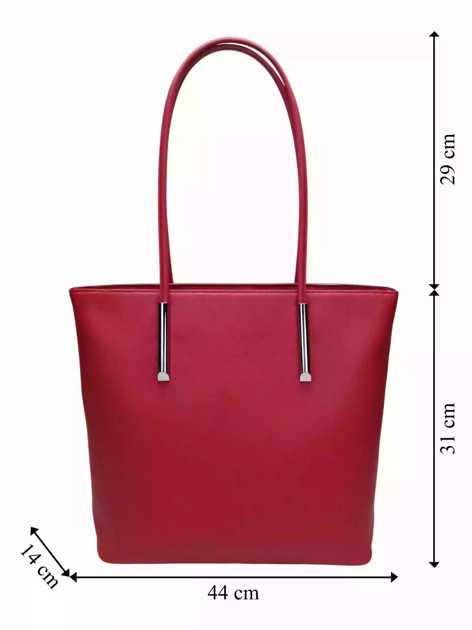 Tmavě červená moderní kabelka přes rameno, Tapple, H17429S, přední strana kabelky přes rameno s rozměry