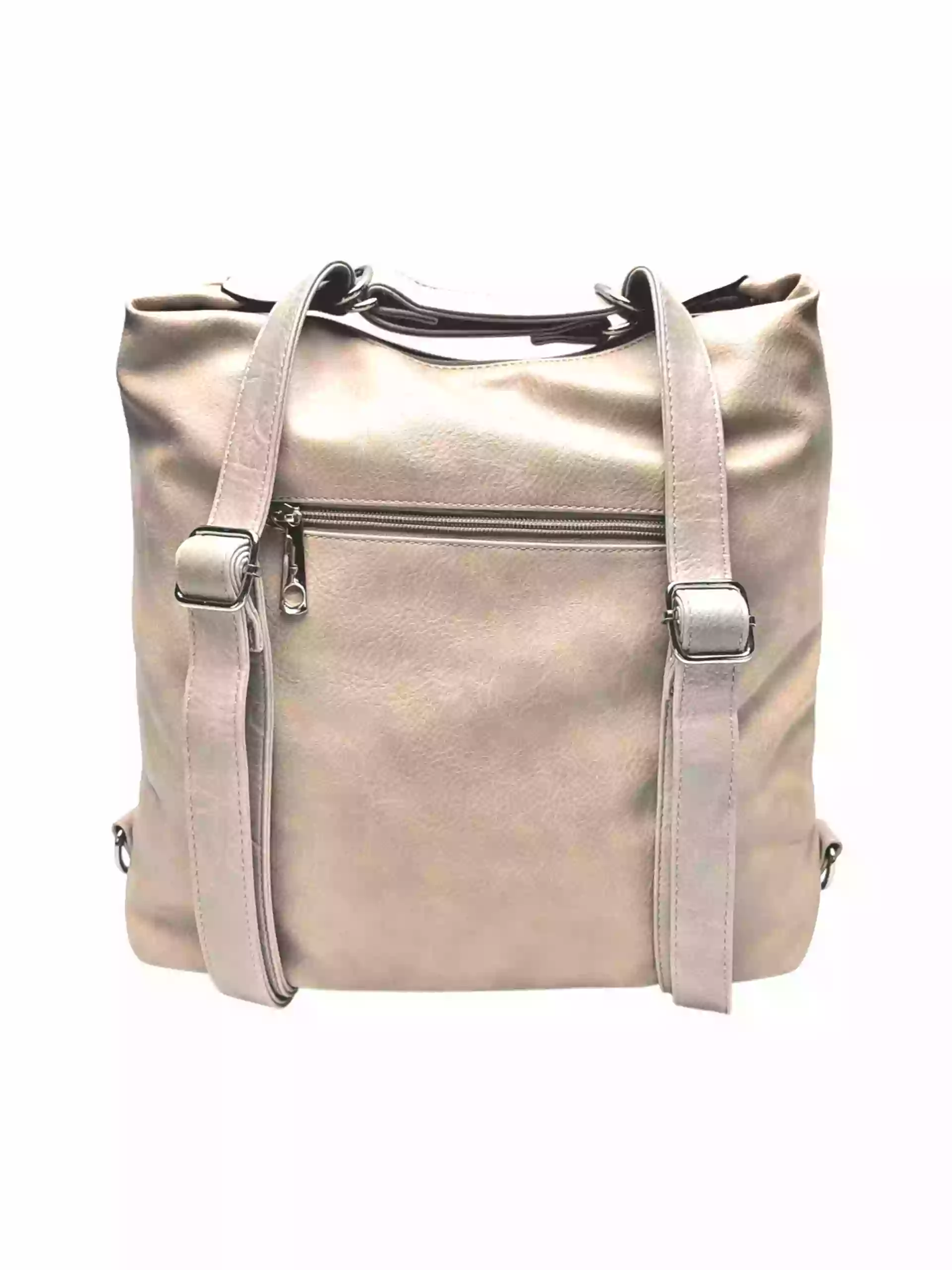 Velký světle hnědý kabelko-batoh s šikmou kapsou, Tapple, H18077N+, zadní strana kabelko-batohu 2v1 s popruhy