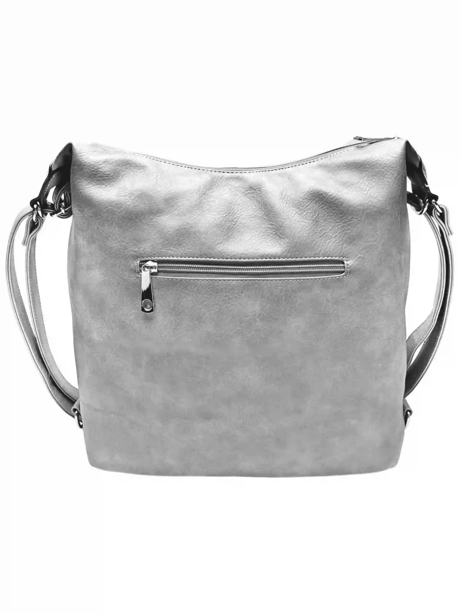 Velký světle šedý kabelko-batoh 2v1 s praktickou kapsou, Tapple, H190010N+, zadní strana kabelko-batohu 2v1