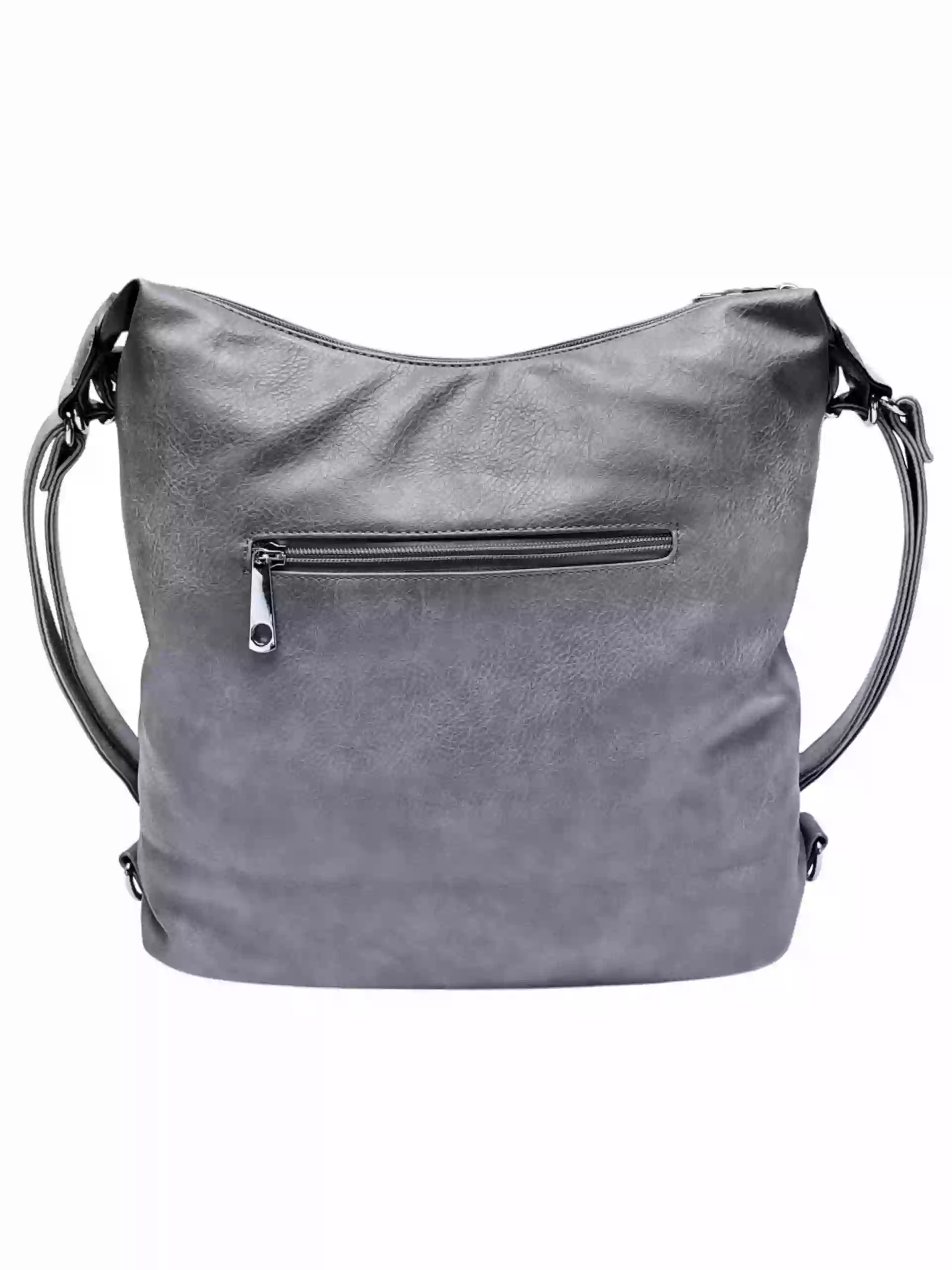 Moderní středně šedý kabelko-batoh z eko kůže, Tapple, H190010, zadní strana kabelko-batohu 2v1