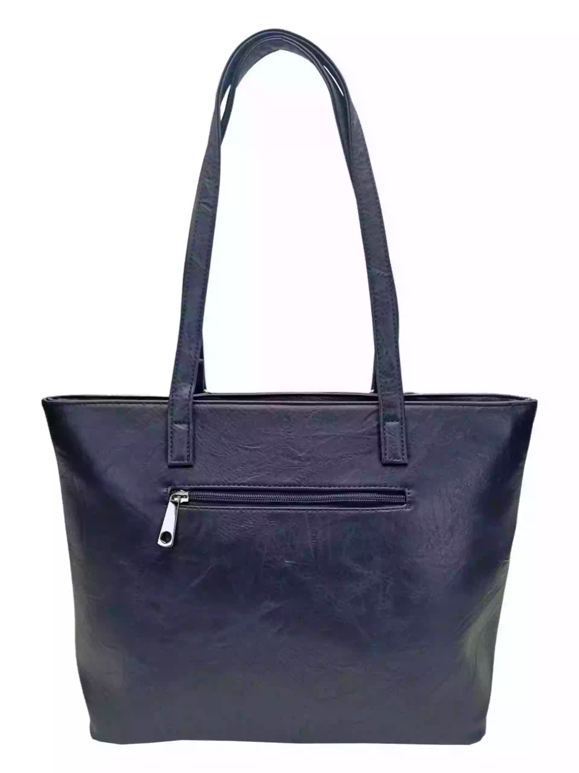 Tmavě modrá dámská kabelka přes rameno se vzory, Tapple, H17224, zadní strana kabelky přes rameno