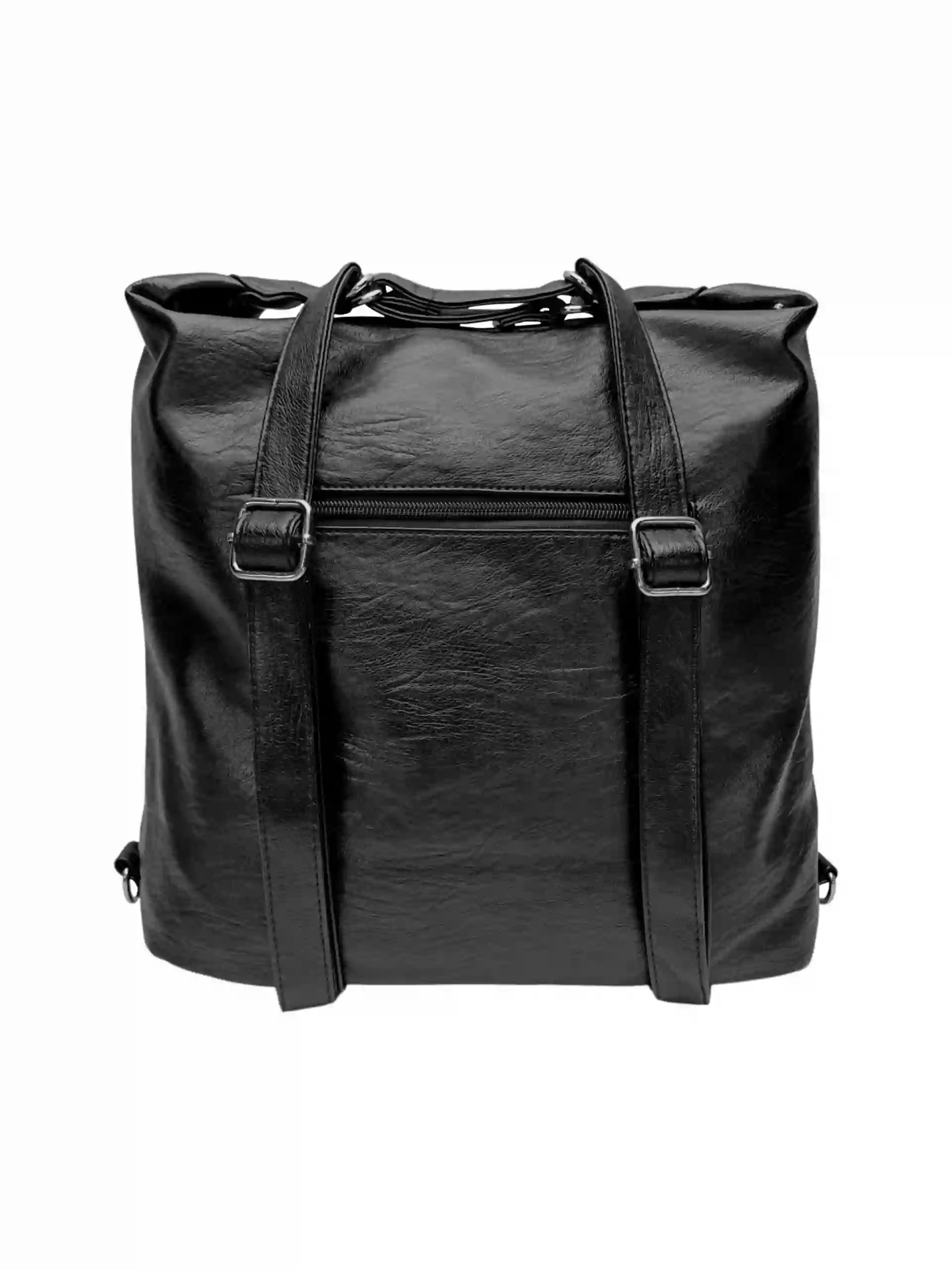 Velký černý kabelko-batoh 2v1 s kapsami, Tapple, H23029, zadní strana kabelko-batohu 2v1 s popruhy
