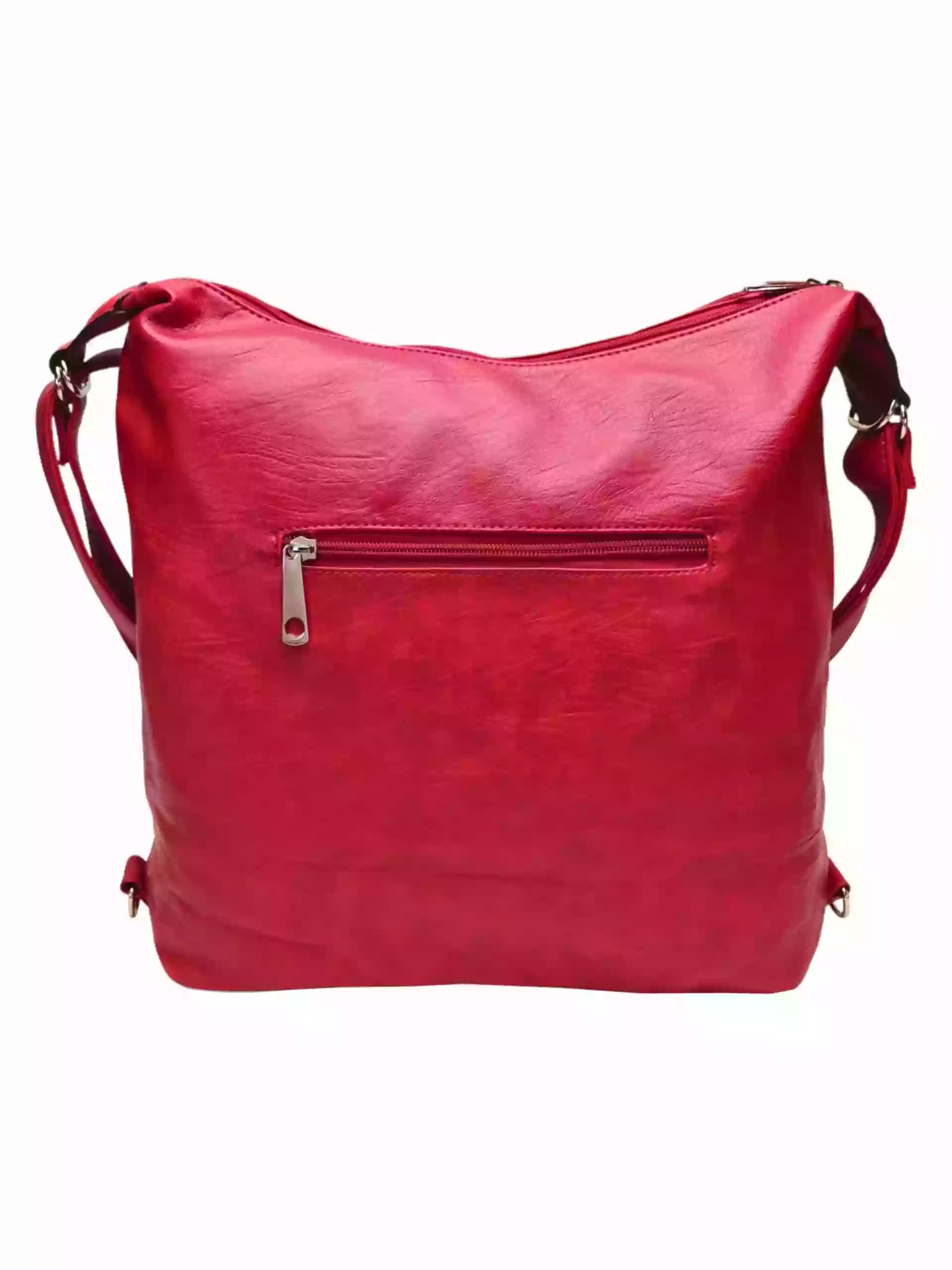 Velký tmavě červený kabelko-batoh 2v1 s kapsami, Tapple, H23029, zadní strana kabelko-batohu 2v1