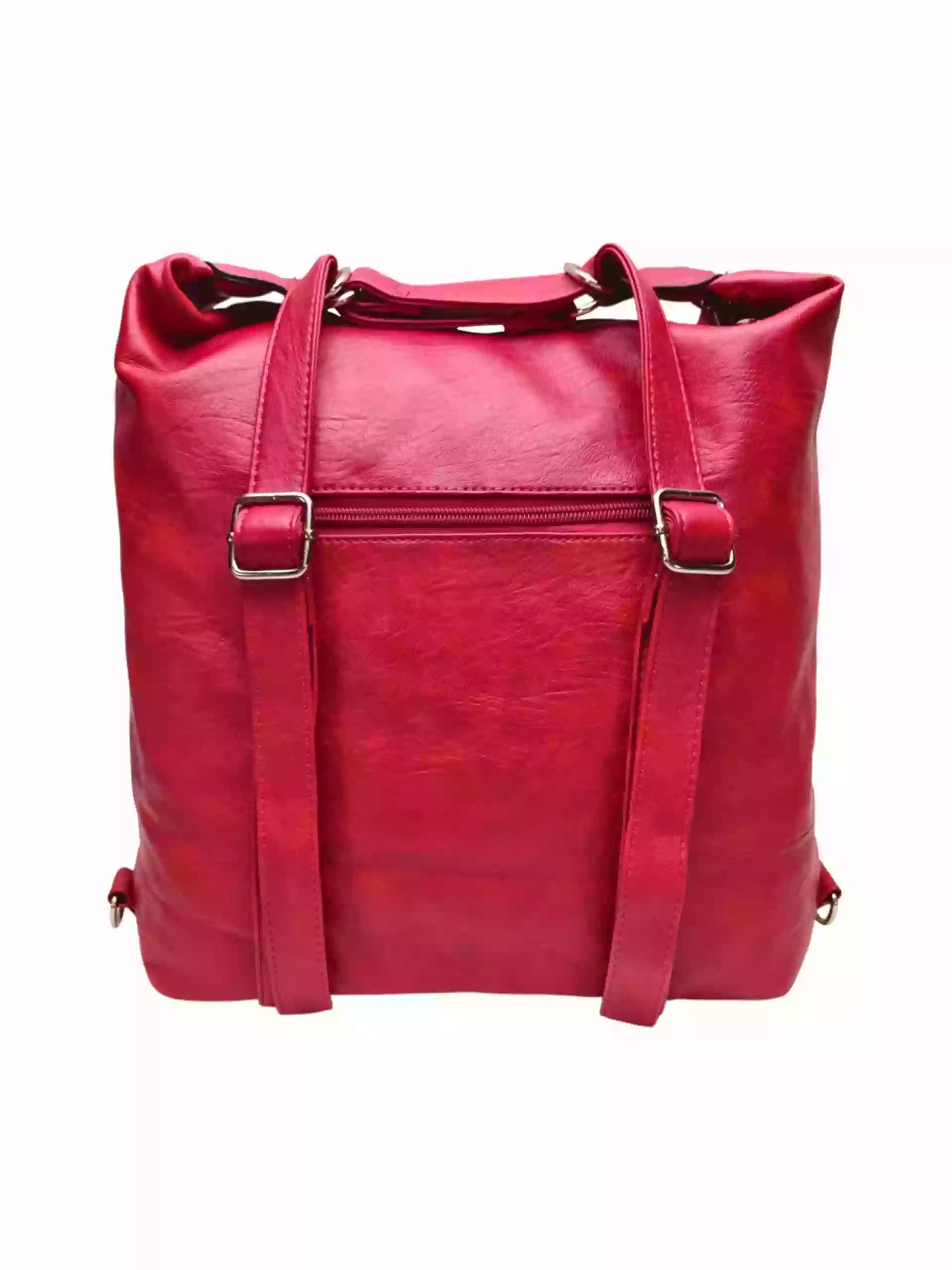Velký tmavě červený kabelko-batoh 2v1 s kapsami, Tapple, H23029, zadní strana kabelko-batohu 2v1 s popruhy
