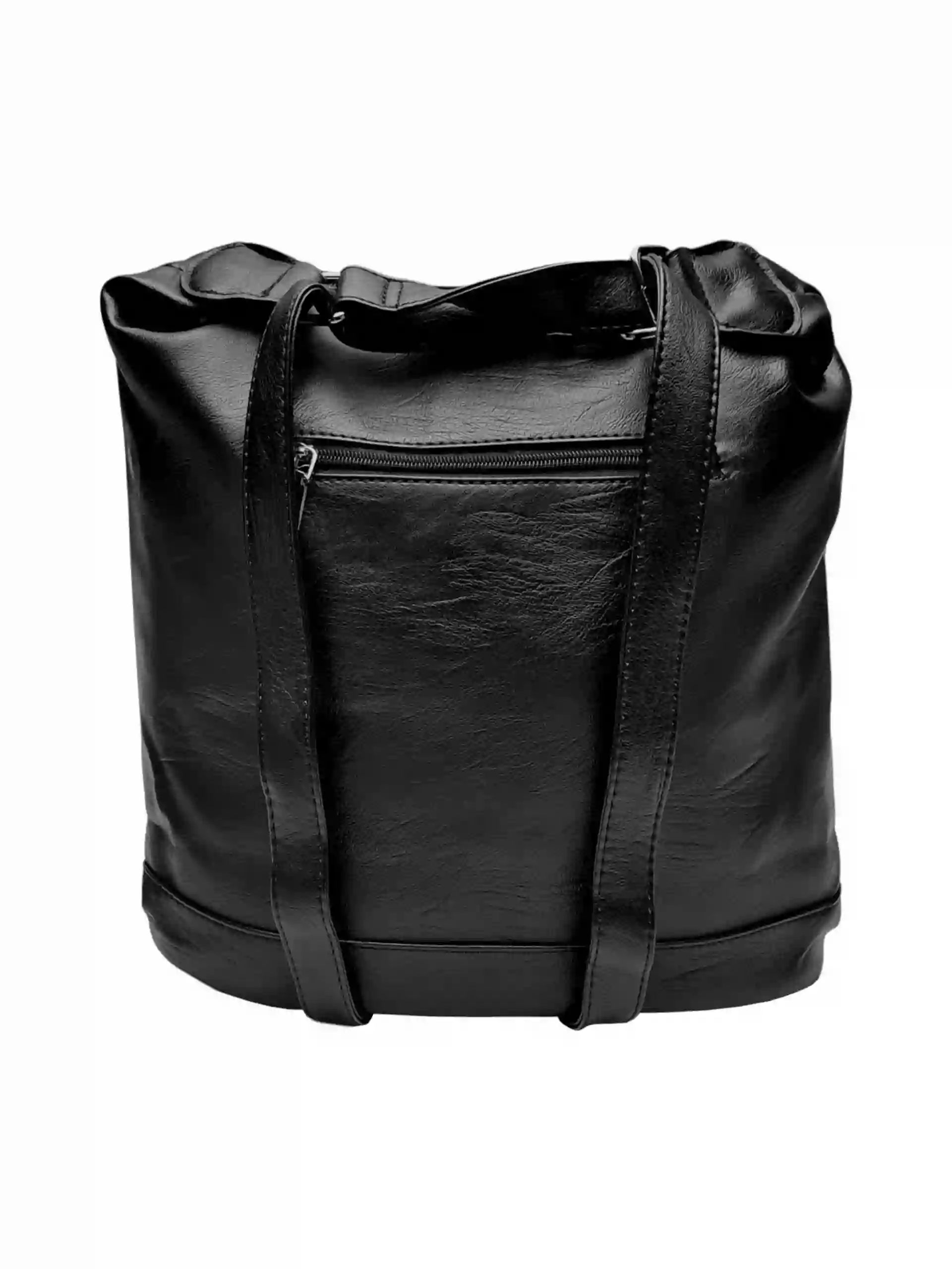 Černý kabelko-batoh 2v1 s kapsami, Tapple, S17BV6, zadní strana kabelko-batohu 2v1 s popruhy