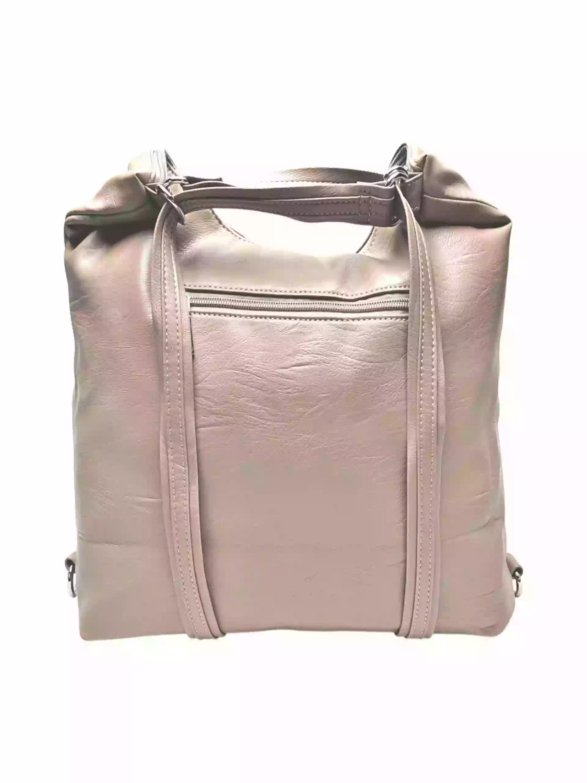 Praktický hnědošedý kabelko-batoh 2v1, Tapple, 039C, zadní strana kabelko-batohu 2v1 s popruhy