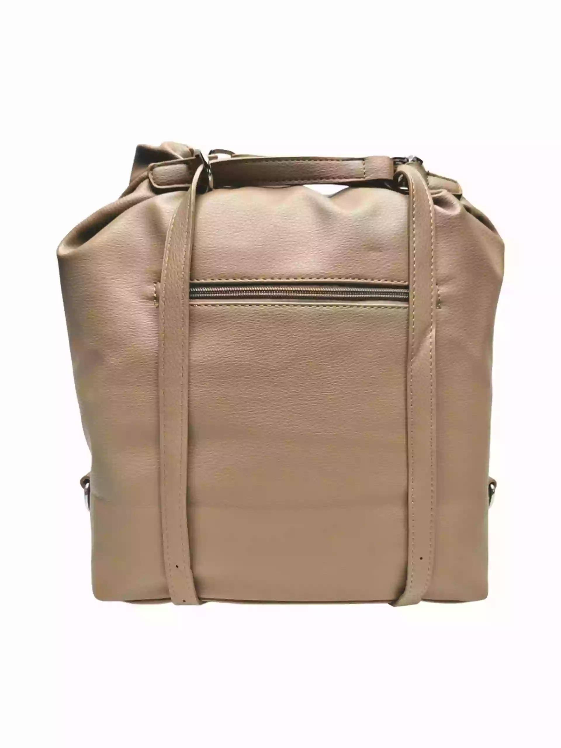Velká hnědošedá kabelka a batoh v jednom, Tapple, X368, zadní strana kabelko-batohu 2v1 s popruhy