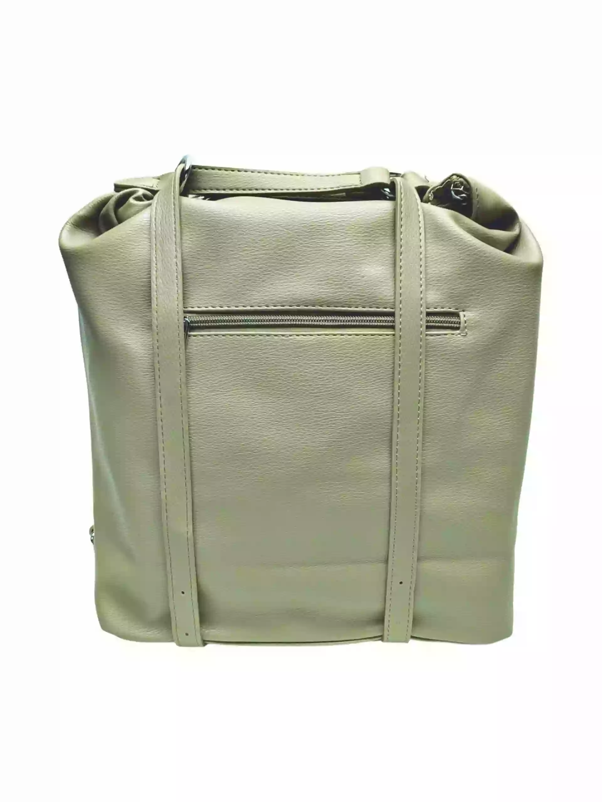Velká khaki / hnědozelená kabelka a batoh v jednom, Tapple, X368, zadní strana kabelko-batohu 2v1 s popruhy