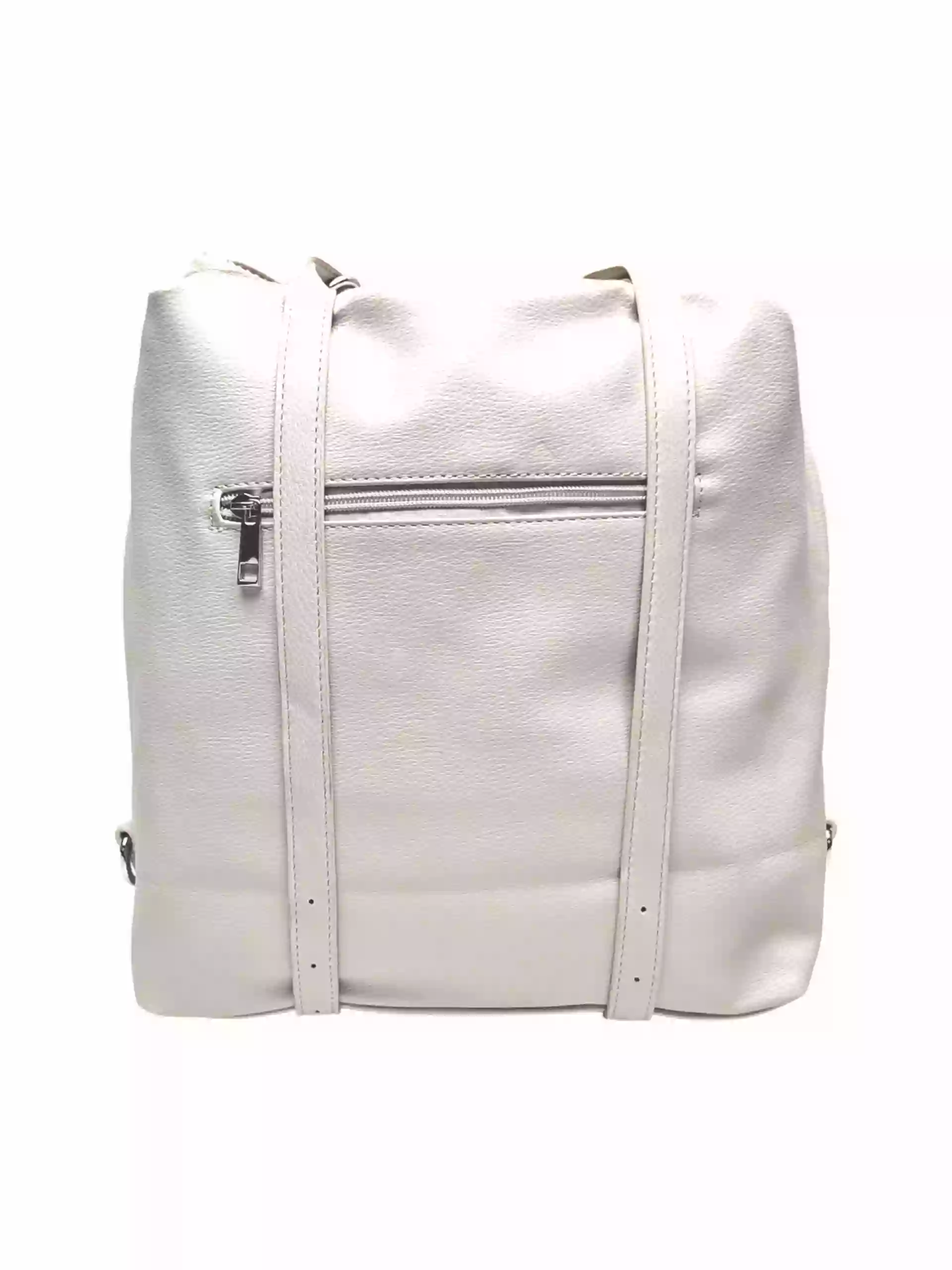 Velká perleťově bílá kabelka a batoh 2v1, Tapple, X366, zadní strana kabelko-batohu 2v1 s popruhy