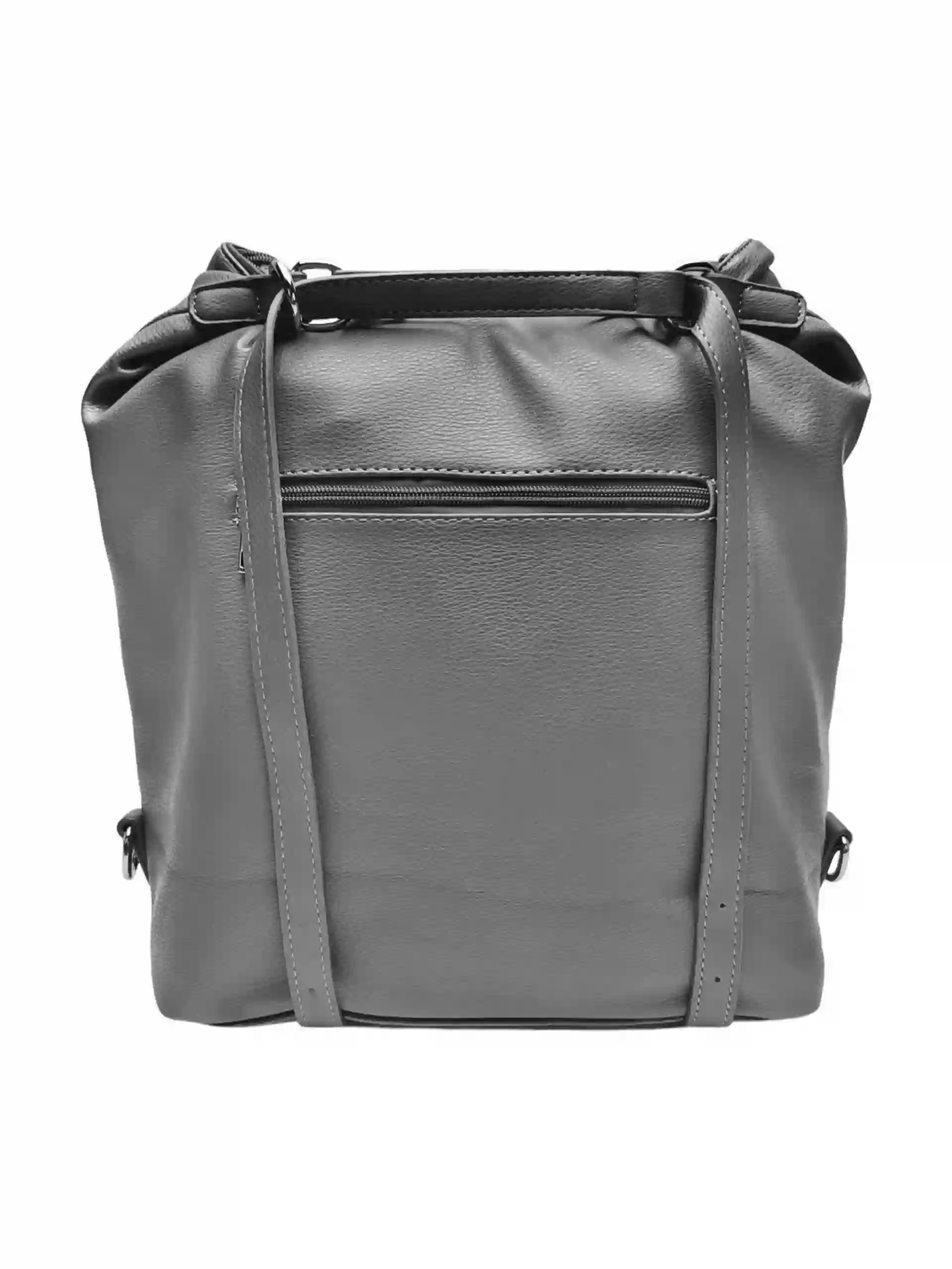 Velká středně šedá kabelka a batoh 2v1, Tapple, X366, zadní strana kabelko-batohu 2v1 s popruhy