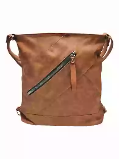 Velký středně hnědý kabelko-batoh s kapsou, Tapple, H23904, přední strana kabelko-batohu