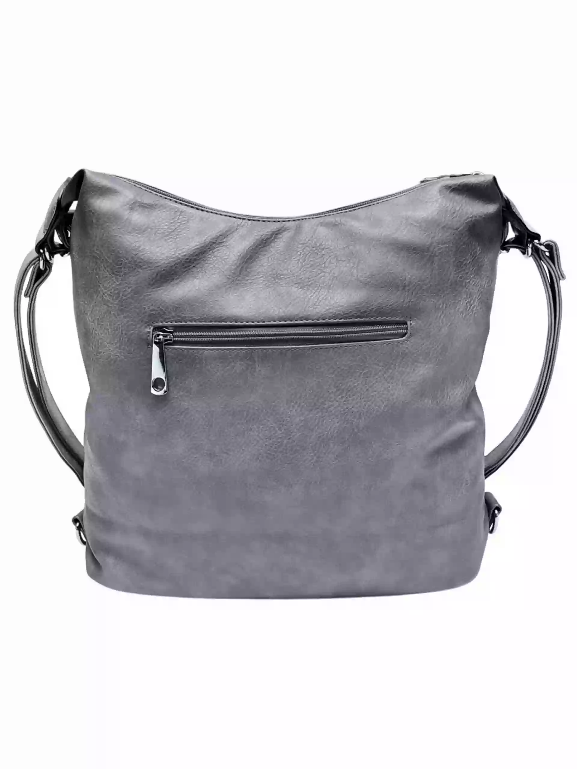 Velký středně šedý kabelko-batoh z eko kůže, Tapple, H18076, zadní strana kabelko-batohu