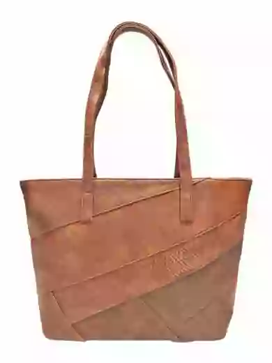 Středně hnědá kabelka přes rameno s šikmými vzory, Tapple, H190030, přední strana kabelky
