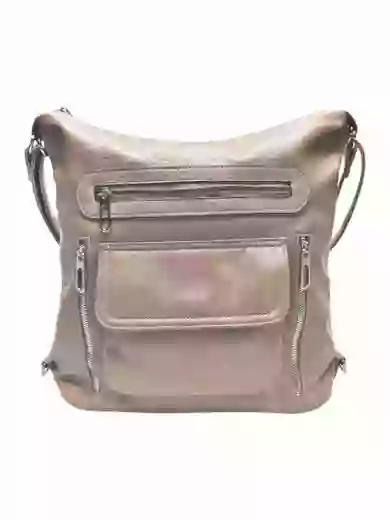 Praktický hnědošedý kabelko-batoh 2v1 s kapsami, Tapple, H23105, přední strana kabelko-batohu 2v1