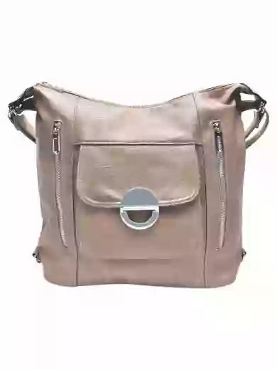 Velký hnědošedý kabelko-batoh 2v1 s kapsami, Tapple, H23029, přední strana kabelko-batohu 2v1