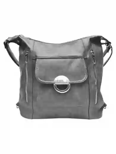 Velký středně šedý kabelko-batoh 2v1 s kapsami, Tapple, H23029, přední strana kabelko-batohu 2v1