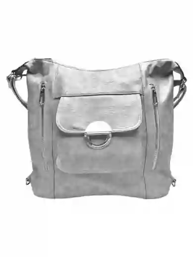Velký světle šedý kabelko-batoh 2v1 s kapsami, Tapple, H23029, přední strana kabelko-batohu 2v1