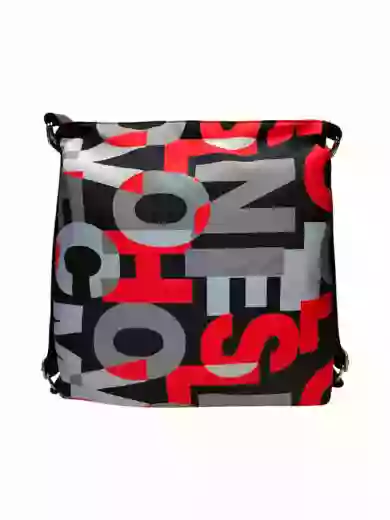 Slušivý černo-červený kabelko-batoh 2v1 z nylonu, BOBO, 1601-7, přední strana kabelko-batohu 2v1