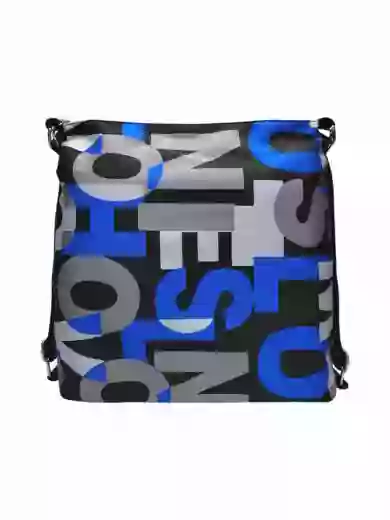 Slušivý černo-modrý kabelko-batoh 2v1 z nylonu, BOBO, 1601-7, přední strana kabelko-batohu 2v1